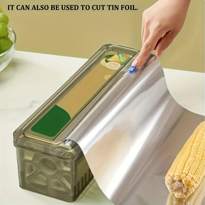 Multi-Purpose Plastic Wrap Dispenser with Slide Cutter - Reusable Cling Film and Aluminum Foil Cutting Tool - Safe for Food Contact, Kitchen Essential