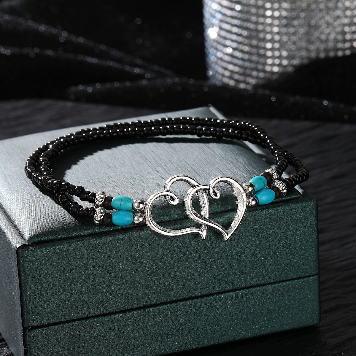 Boho-Chic 3pcs Double-Layer Beaded Anklet Set with Heart Charms - Handcrafted, Hypoallergenic & Durable, Perfect for Beach Vacations, Weddings & Casual Attire