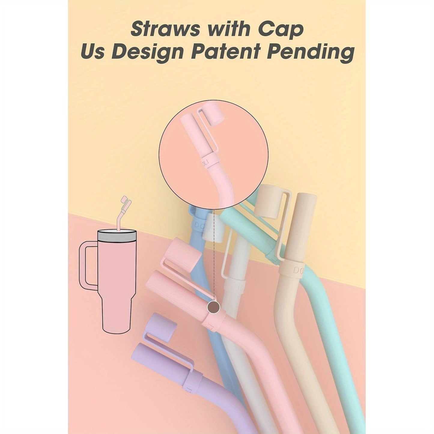 13 Inch Silicone Straw Replacement Pack - 6 Reusable Bent Straws with Covers and Cleaning Brush, Compatible with 30 oz and 40 oz Tumblers
