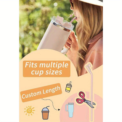 13 Inch Silicone Straw Replacement Pack - 6 Reusable Bent Straws with Covers and Cleaning Brush, Compatible with 30 oz and 40 oz Tumblers