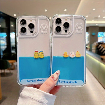 Floating Duck Liquid Flow Phone Case - Anti-Fall Protective Case for iPhone 15/14/13/12 | Suitable for Apple 15 Pro Max | Simple and Fresh Design