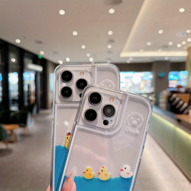 Floating Duck Liquid Flow Phone Case - Anti-Fall Protective Case for iPhone 15/14/13/12 | Suitable for Apple 15 Pro Max | Simple and Fresh Design