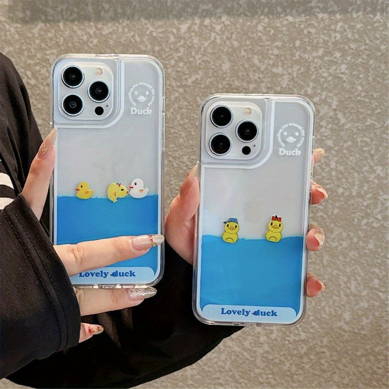 Floating Duck Liquid Flow Phone Case - Anti-Fall Protective Case for iPhone 15/14/13/12 | Suitable for Apple 15 Pro Max | Simple and Fresh Design