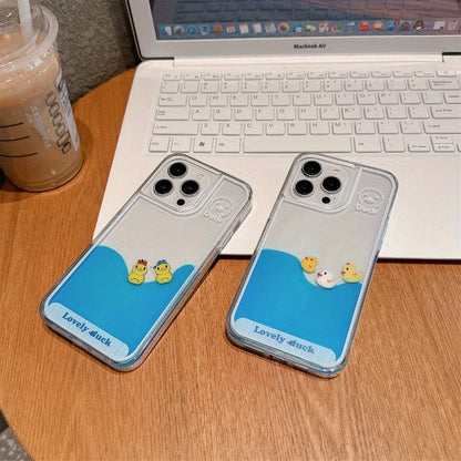 Floating Duck Liquid Flow Phone Case - Anti-Fall Protective Case for iPhone 15/14/13/12 | Suitable for Apple 15 Pro Max | Simple and Fresh Design