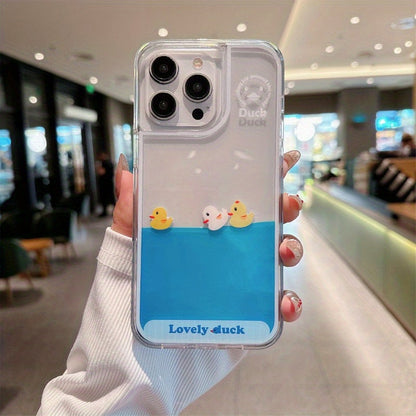 Floating Duck Liquid Flow Phone Case - Anti-Fall Protective Case for iPhone 15/14/13/12 | Suitable for Apple 15 Pro Max | Simple and Fresh Design
