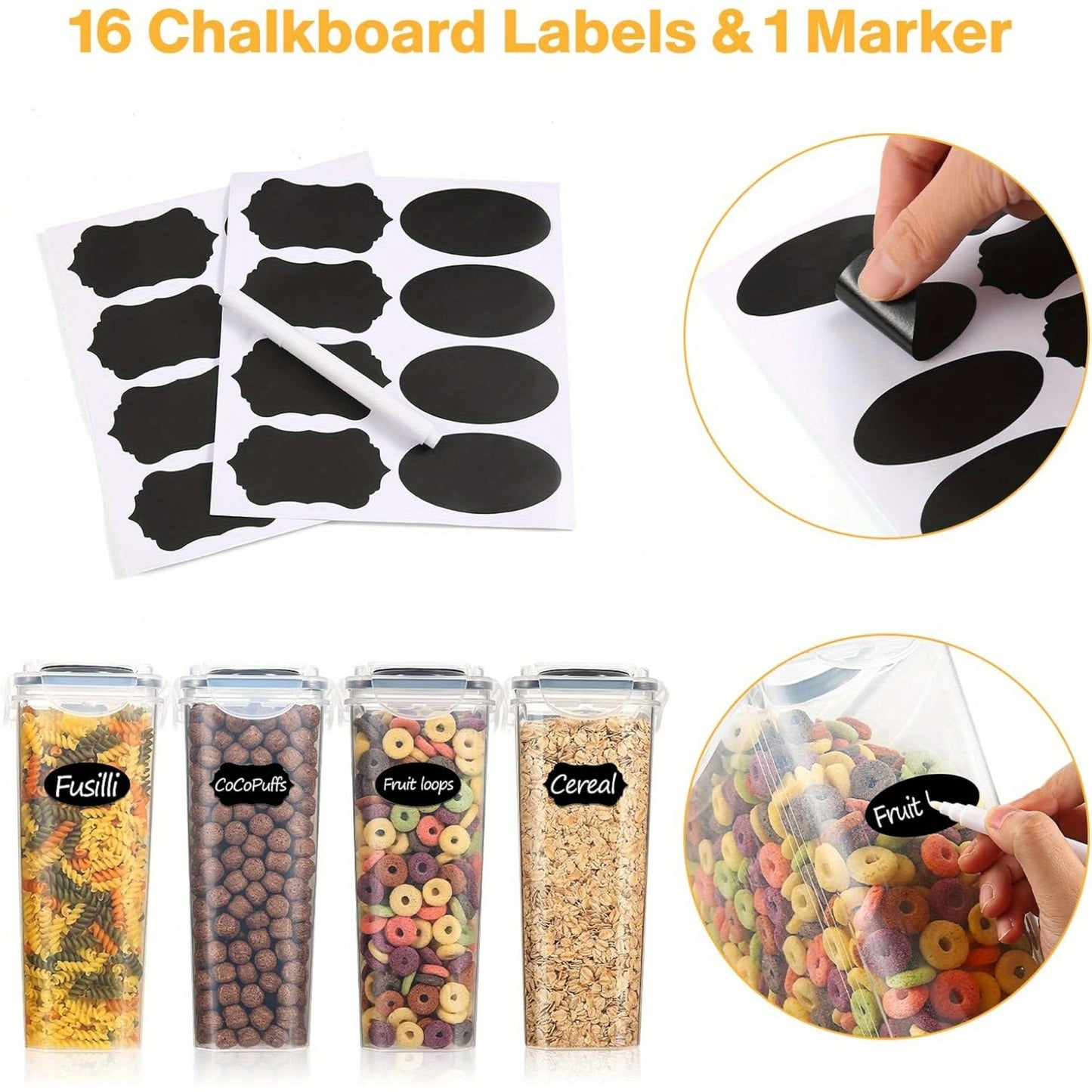 6PCS YASHE Premium Airtight Food Storage Containers (3.7L) - BPA-Free, Leak-Proof, Stackable Cereal Storage with 16 Labels & Marker for Easy Organization and Freshness