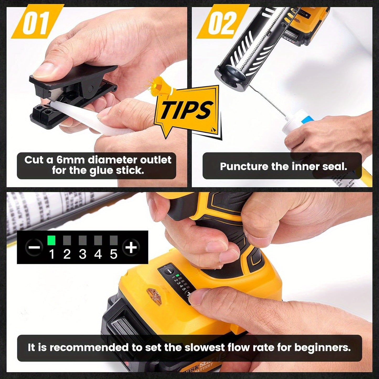 ProPlus Cordless Caulking Gun - 5-Speed Electric Caulk Gun with 2.0Ah Li-Battery, Charger, LED Light | Dripless Design and Cutting Tool for Adhesives, Sealants, Bathroom, Balcony, Door Sealing