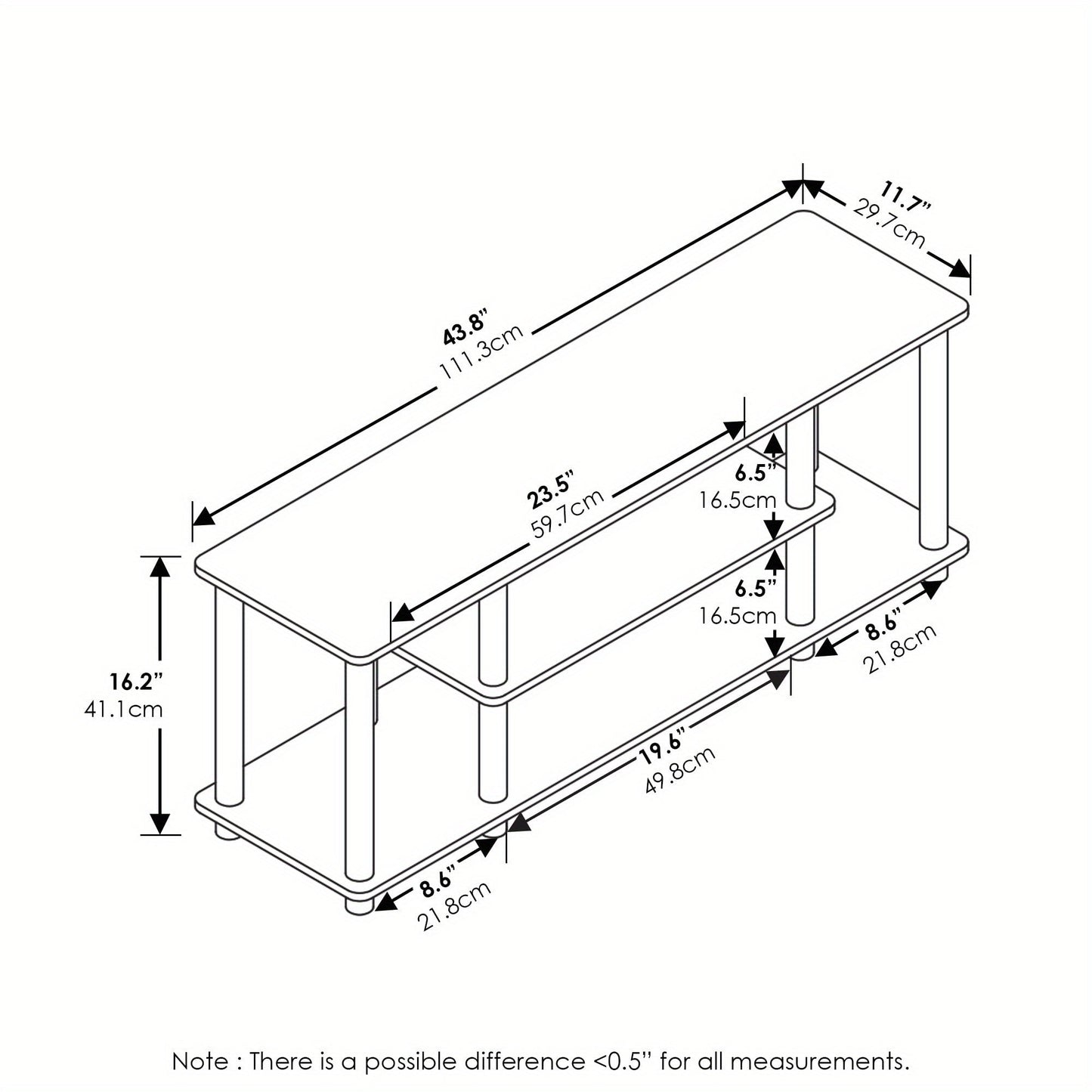 Up to 50" 3-Tier Entertainment Stand - TV Wall & Ceiling Mounts - No Tools Assembly, Stylish Design, Functional for Any Room - 11.7 x 43.8 x 16.2 inches
