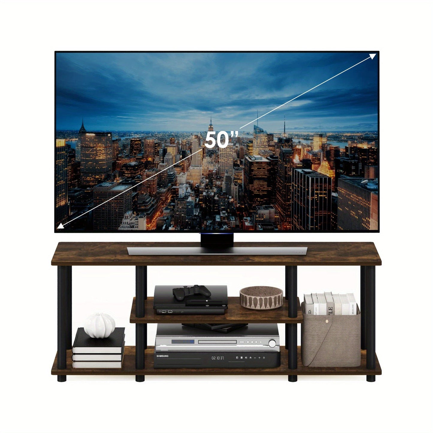 Up to 50" 3-Tier Entertainment Stand - TV Wall & Ceiling Mounts - No Tools Assembly, Stylish Design, Functional for Any Room - 11.7 x 43.8 x 16.2 inches