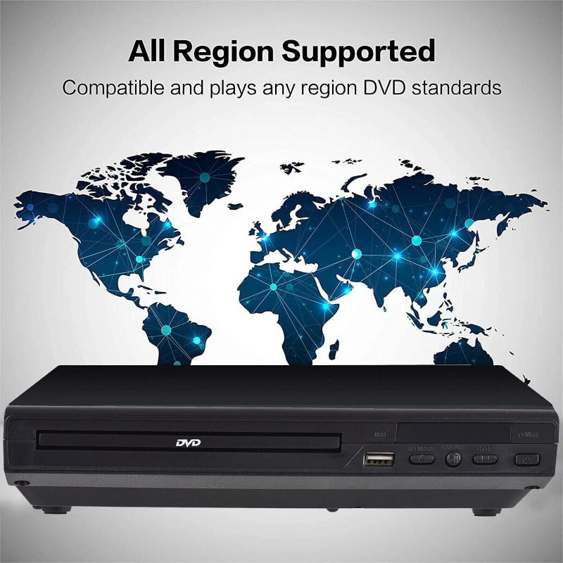 2024 All Region Free DVD Player - DVD and CD Disc Player with AV Output, USB Support, and Remote Control
