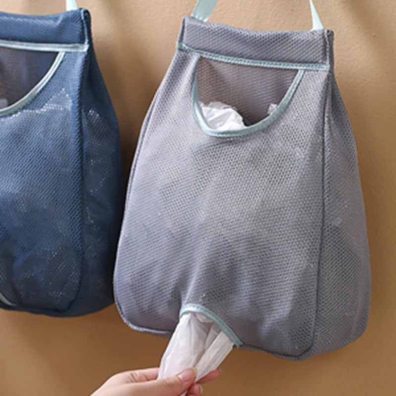 Multipurpose Polyester Garbage Bag Holder Dispenser – Foldable Washable Mesh Storage for Plastic Bag Organization – Wall Hanging Trash Bag Storage Box for Kitchen and Living Room
