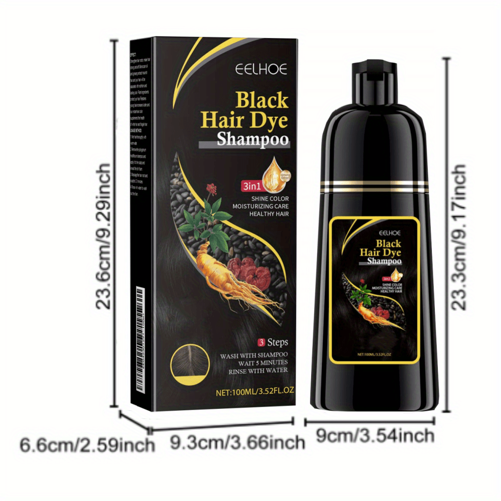 2pcs Black Hair Dye Shampoo – 3 in 1 Washing, Conditioning and Dyeing, Color Lock Formula, Moisturizing, Natural and Long-Lasting for Grey Hair, Men and Women