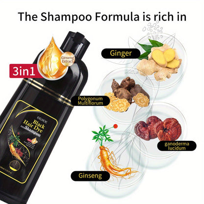 2pcs Black Hair Dye Shampoo – 3 in 1 Washing, Conditioning and Dyeing, Color Lock Formula, Moisturizing, Natural and Long-Lasting for Grey Hair, Men and Women