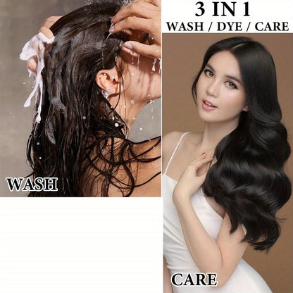 2pcs Black Hair Dye Shampoo – 3 in 1 Washing, Conditioning and Dyeing, Color Lock Formula, Moisturizing, Natural and Long-Lasting for Grey Hair, Men and Women