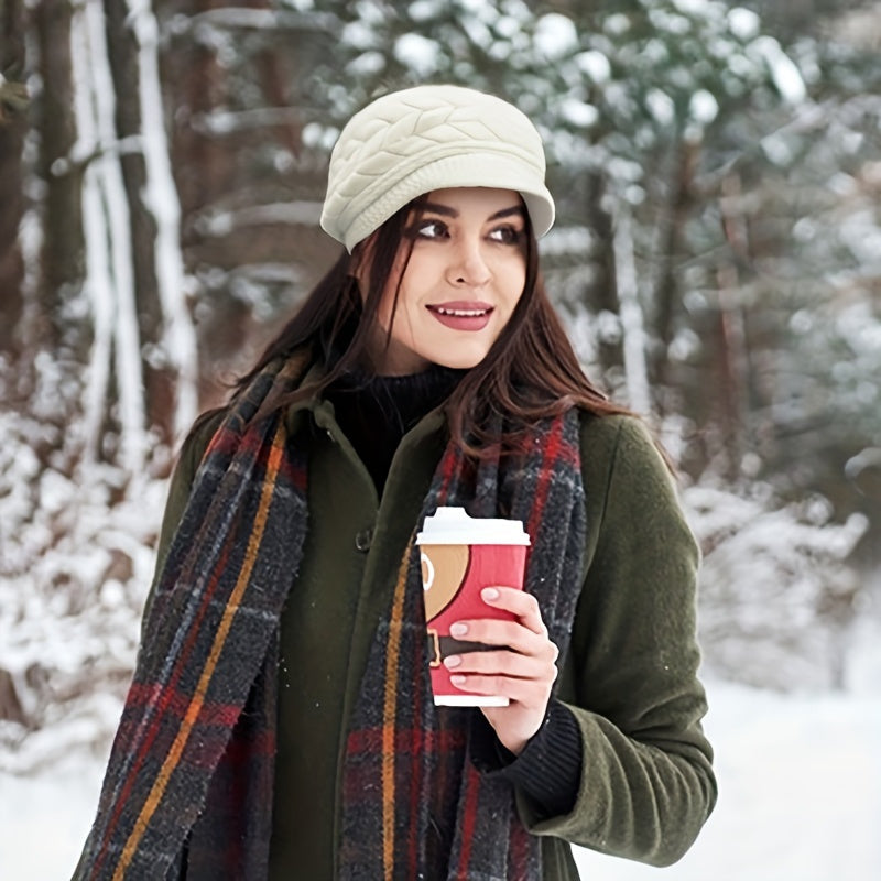 Cozy Knit Beanie for Women - Solid Color, Thick & Warm with Ear Protection, Windproof Travel Hat