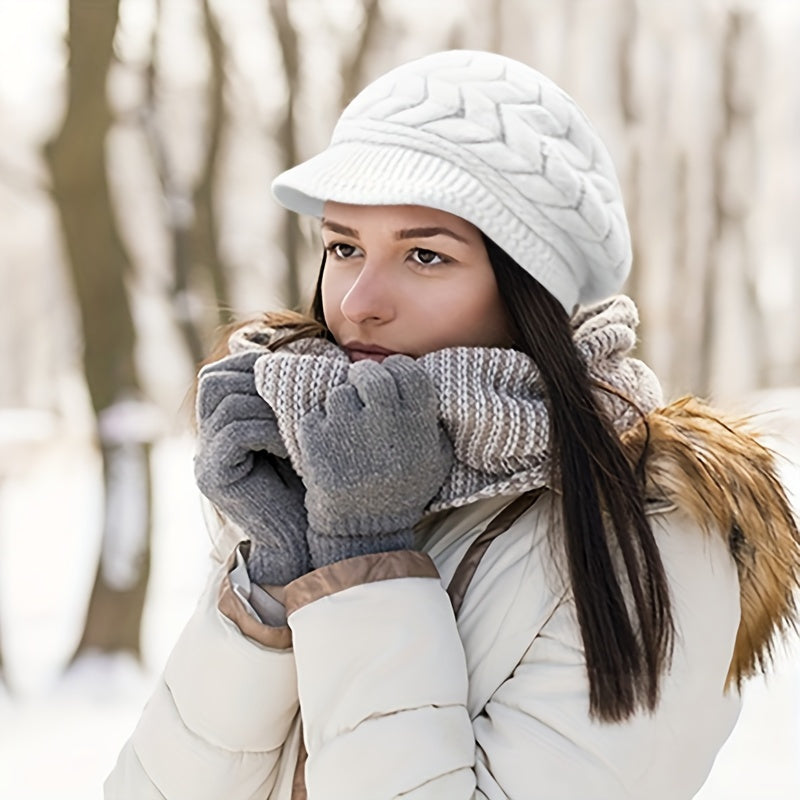 Cozy Knit Beanie for Women - Solid Color, Thick & Warm with Ear Protection, Windproof Travel Hat
