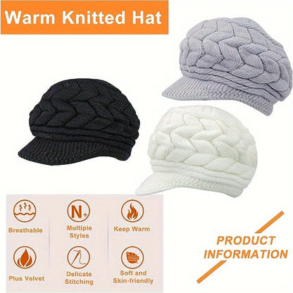 Cozy Knit Beanie for Women - Solid Color, Thick & Warm with Ear Protection, Windproof Travel Hat