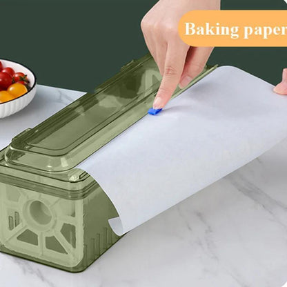 Food-Safe Cling Film Cutter Box - Large Roll Compatible Kitchen Plastic Wrap Dispenser with Slide Cutter