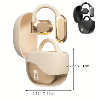 5.4 Chip Wireless Sport Earbuds - Open-Ear Headphones with LED Display, Sweat-Resistant, Hands-Free Calling, and Long-Lasting Comfort (Black/Skin)