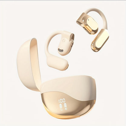5.4 Chip Wireless Sport Earbuds - Open-Ear Headphones with LED Display, Sweat-Resistant, Hands-Free Calling, and Long-Lasting Comfort (Black/Skin)