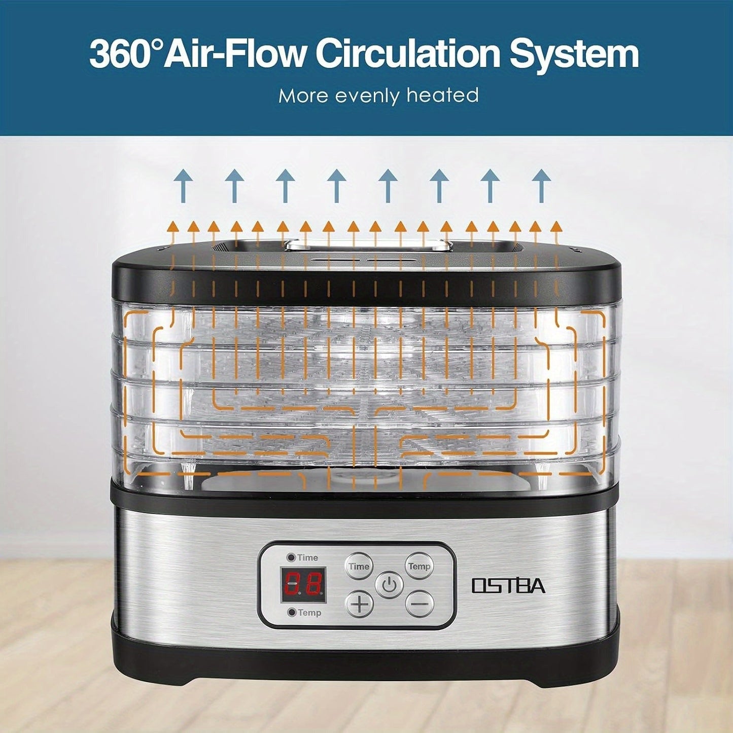 5 Tray OSTBA Food Dehydrator Machine – Adjustable Temp Control, 72H Timer, LED Display and Recipe Book – 240W for Drying Food, Jerky, Fruit, Dog Treats
