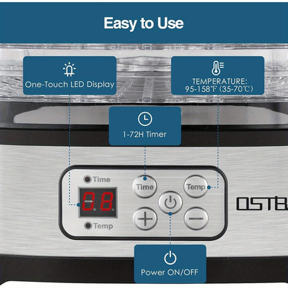 5 Tray OSTBA Food Dehydrator Machine – Adjustable Temp Control, 72H Timer, LED Display and Recipe Book – 240W for Drying Food, Jerky, Fruit, Dog Treats