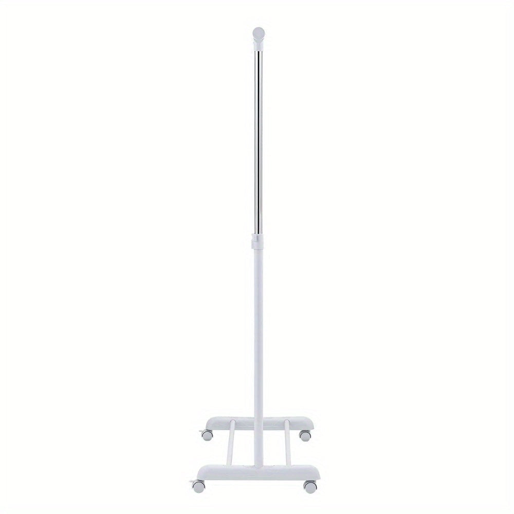 Adjustable Rolling Garment Rack – Metal Chrome & White, 84-121W x 44D x 123.5-163H cm