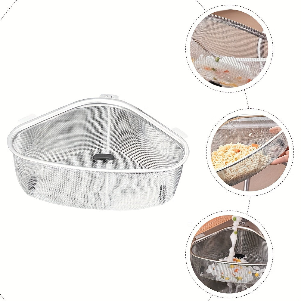 201 Stainless Steel Triangle Corner Sink Strainer – Multipurpose Mesh Drain Basket for Kitchen, Easy-Clean & Space-Efficient with Dual-Use Hanging & Standing Options