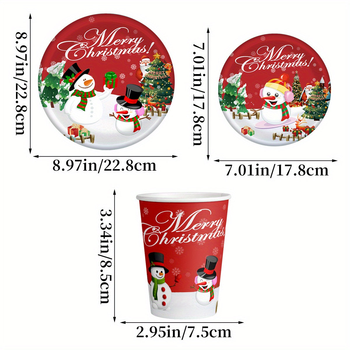 30pcs Snowman Themed Christmas Party Set - Paper Plates & Cups, Perfect for Holiday Celebrations and Birthdays
