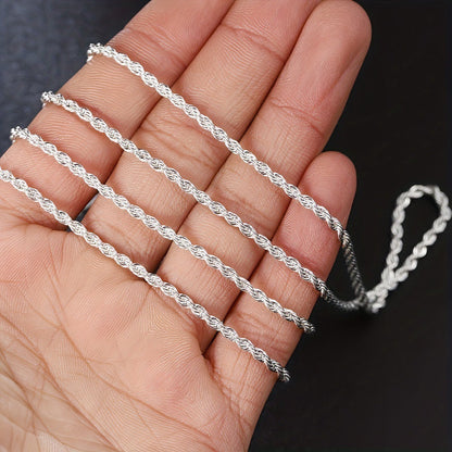 2PCS 925 Sterling Silver Twisted Rope Chain Necklace & Bracelet - Simple Hip-Hop Style, Shiny Basic Chain, Elegant Women's Jewelry Accessories
