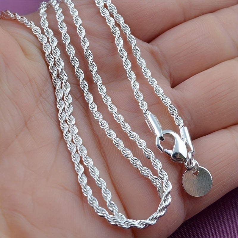 2PCS 925 Sterling Silver Twisted Rope Chain Necklace & Bracelet - Simple Hip-Hop Style, Shiny Basic Chain, Elegant Women's Jewelry Accessories
