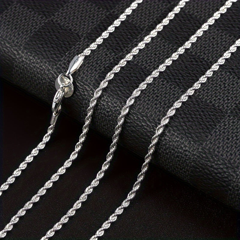 2PCS 925 Sterling Silver Twisted Rope Chain Necklace & Bracelet - Simple Hip-Hop Style, Shiny Basic Chain, Elegant Women's Jewelry Accessories