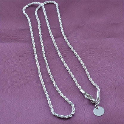 2PCS 925 Sterling Silver Twisted Rope Chain Necklace & Bracelet - Simple Hip-Hop Style, Shiny Basic Chain, Elegant Women's Jewelry Accessories