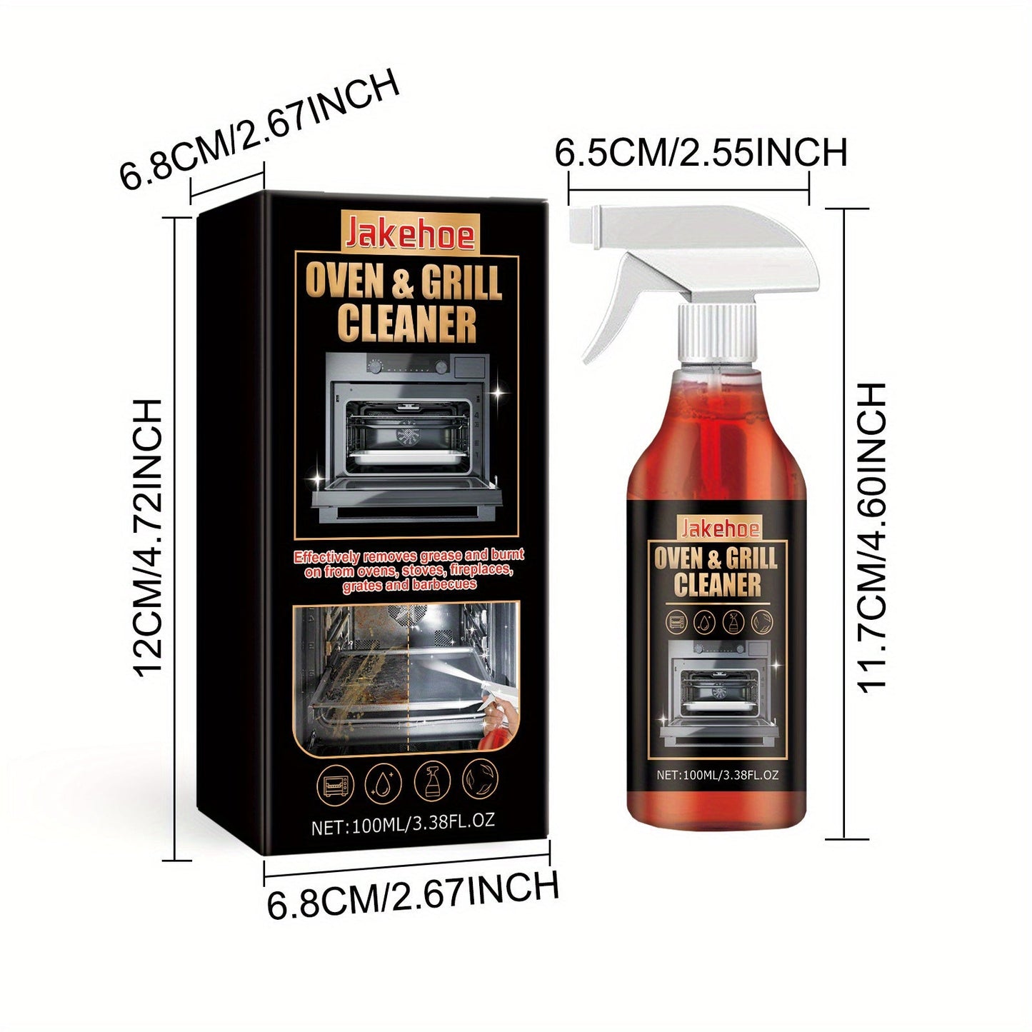 3.38oz Stovetop Oven Foam Cleaner - Grill Stain Remover, Deodorizer, and Degreaser
