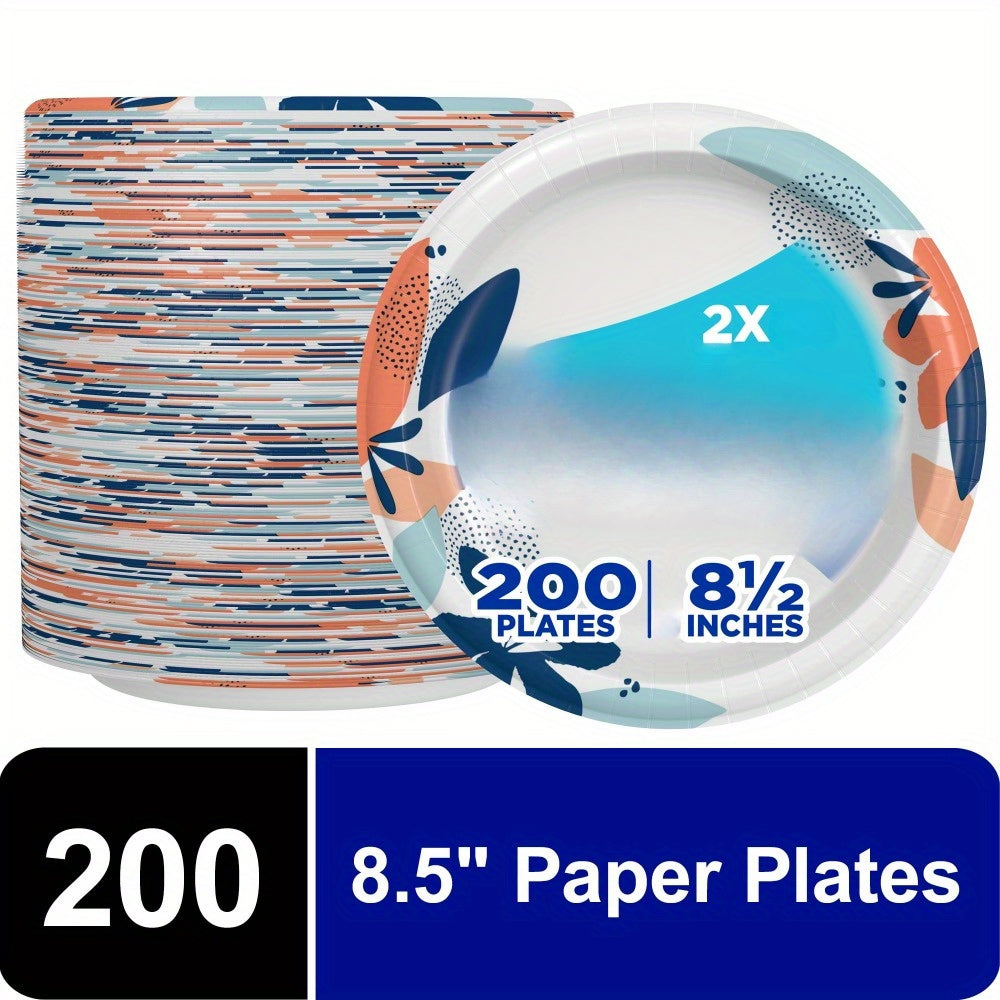 8.5 Inch Disposable Plates - 200 Count, 2X Stronger Multicolor Plates for Parties and Events