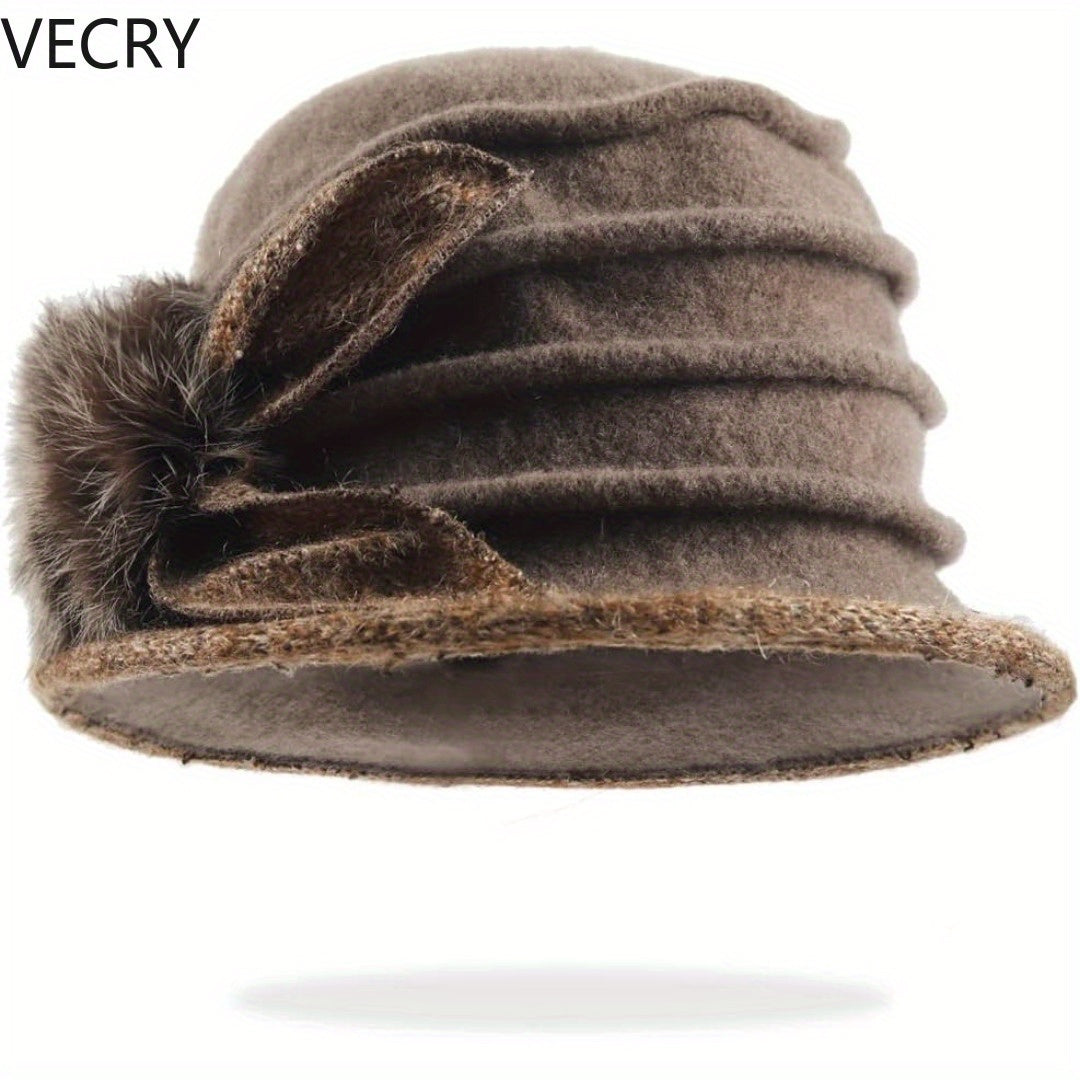 VECRY Beret Hat for Women - French Vintage Floral Wool Cloche, Classic Winter Dress Hat