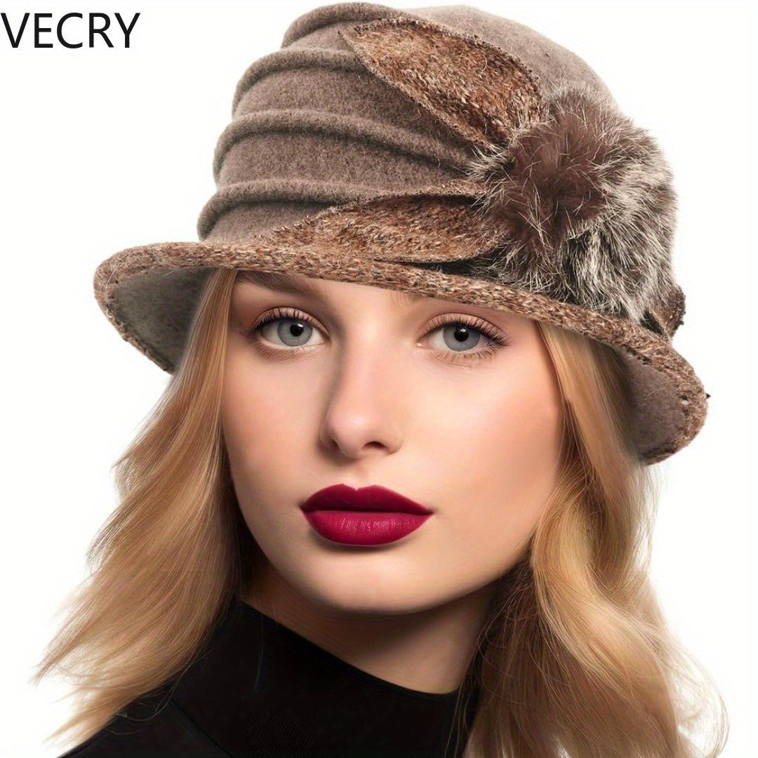 VECRY Beret Hat for Women - French Vintage Floral Wool Cloche, Classic Winter Dress Hat
