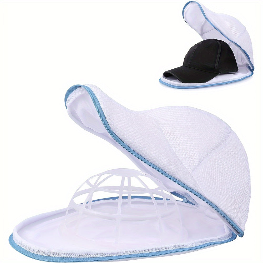 2 Piece Hat Cleaning Set - Mesh Laundry Bag with Zipper and Non-Woven Hat Cleaning Cage - Deformable Clothing Cleaner with Hat Rack