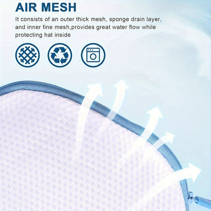 2 Piece Hat Cleaning Set - Mesh Laundry Bag with Zipper and Non-Woven Hat Cleaning Cage - Deformable Clothing Cleaner with Hat Rack