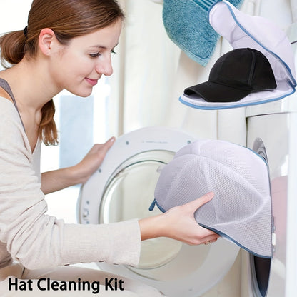 2 Piece Hat Cleaning Set - Mesh Laundry Bag with Zipper and Non-Woven Hat Cleaning Cage - Deformable Clothing Cleaner with Hat Rack