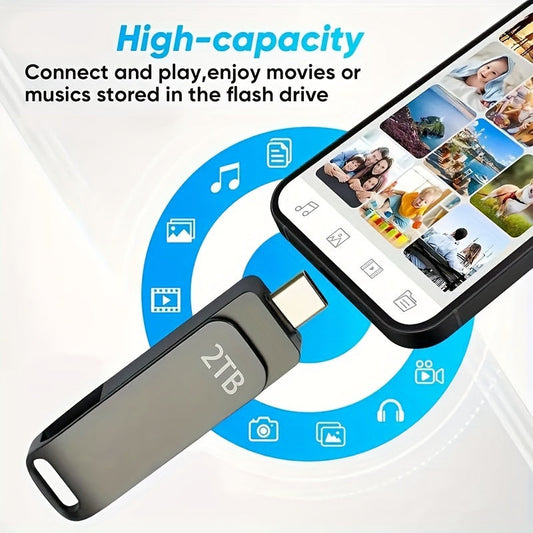 2TB Dual Interface USB-C Flash Drive - Large Capacity Thumb Drive for Phones & Computers, Compatible with Most Devices, Efficient Transfer Speeds