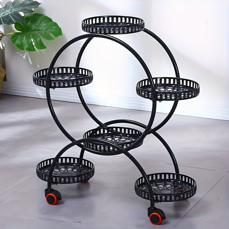 Multilayer Iron Art Flower Rack with Wheels - Floor Standing Indoor Shelves for Green Pots, Household Living Room and Balcony Flower Organizer