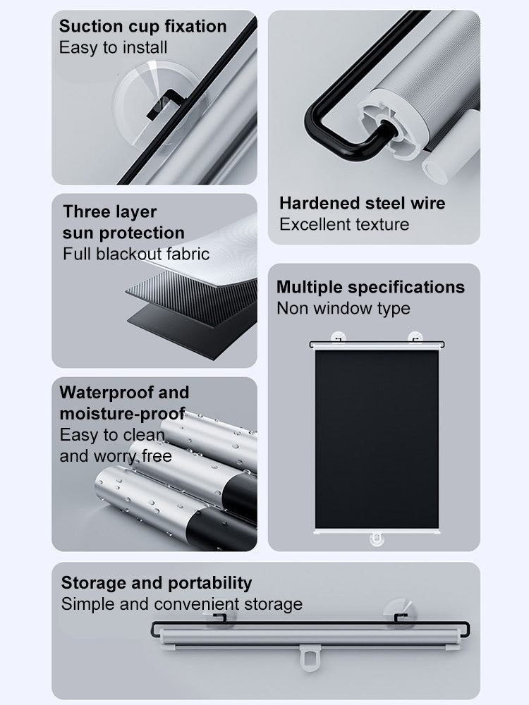 Sunshade Roller Blinds – Blackout Retractable Window Curtains with Suction Cup, Punch-Free for Kitchen & Bedroom