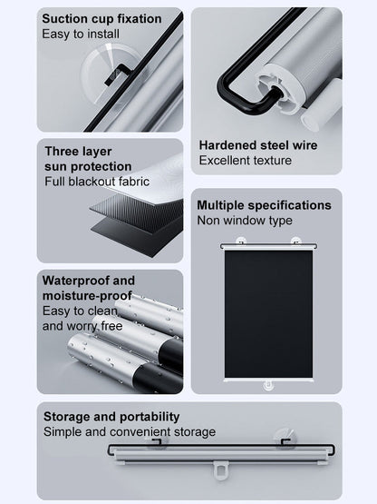 Sunshade Roller Blinds – Blackout Retractable Window Curtains with Suction Cup, Punch-Free for Kitchen & Bedroom