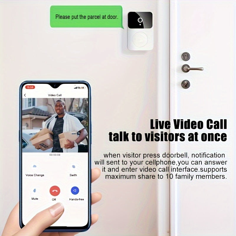 Wireless Doorbell Camera – HD Night Vision, WiFi Rechargeable Security Doorbell with Two-Way Calls, Photo, Recording, APP Control, Voice Change ( White )