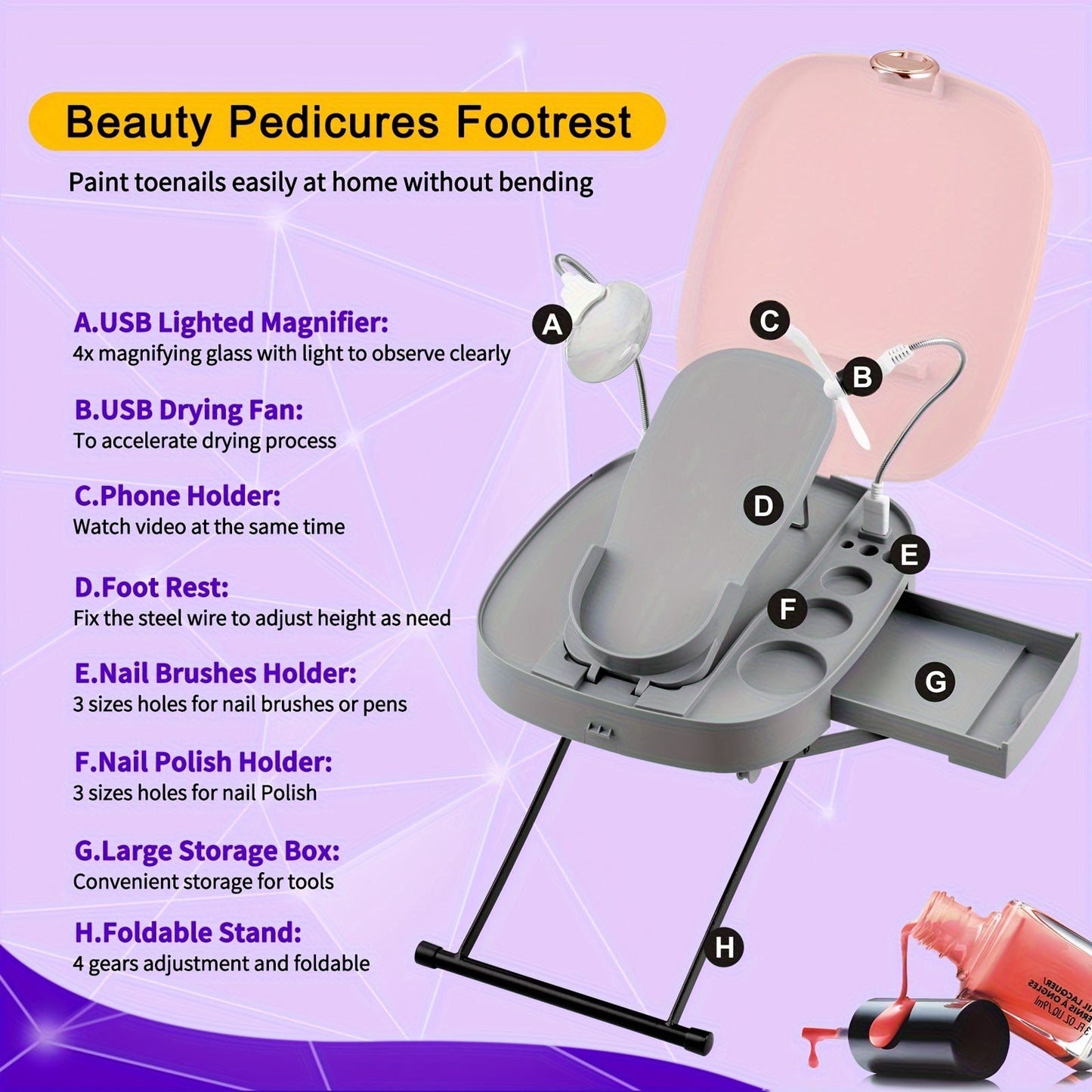 Pedicure Stool with Adjustable Foot Rest – Perfect for At-Home Pedicures, Ideal Christmas & Birthday Gifts for Women (Mom, Wife, Sister, Friends)