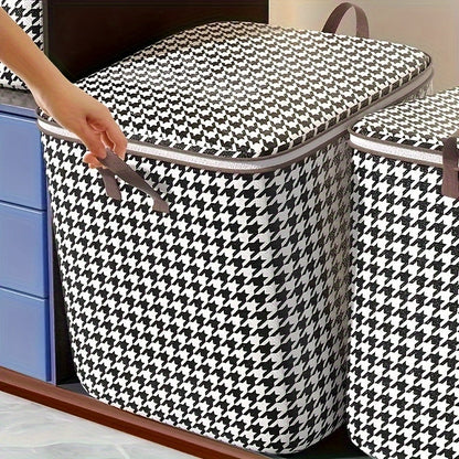 Houndstooth Storage Boxes: Clothes & Blanket Storage Bags, Containers with Handles for Closet Organization
