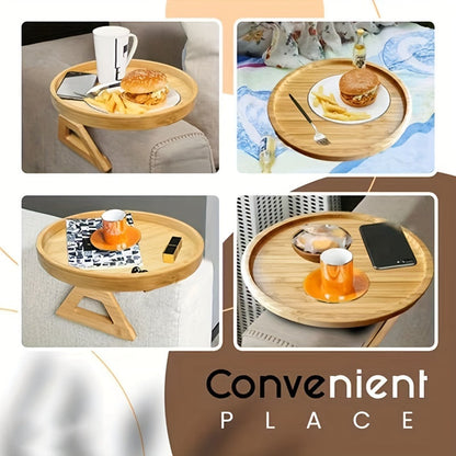 Foldable Bamboo Sofa Armrest Tray – Instant & Stable End Table for Sofa, 9.84" x 5.12", No Power Required, Hardwood Construction