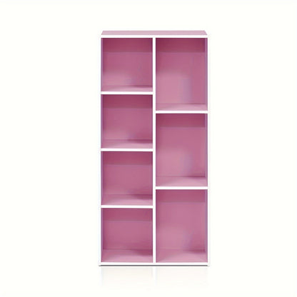 7 Cube Bookcase - White/Pink Bookshelf and Storage Organizer, Multi-Purpose Shelving Unit for Books, Clothes, Toys, Home Office, Living Room, Bedroom, Modern Design, Easy Assembly