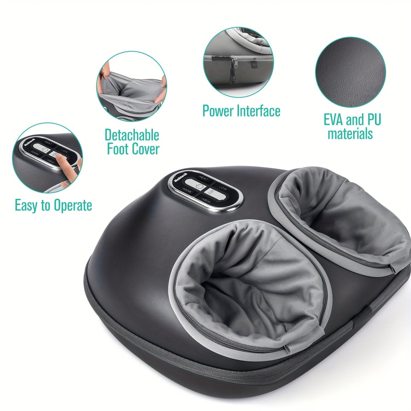 Shiatsu Foot Massager Machine – Deep Kneading, Heat & Air Compression for Foot Wellness (Gray)